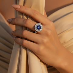 Round Cut Sapphire With Double Halo