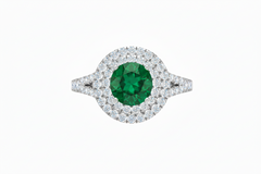 Round Cut Emerald With Double Halo