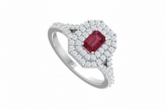 Emerald Cut Ruby With Double Halo