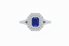 Emerald Cut Sapphire With Double Halo