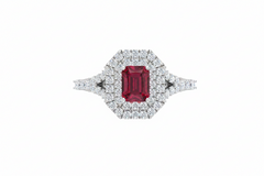 Emerald Cut Ruby With Double Halo