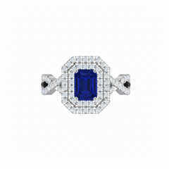 Emerald Cut Sapphire One Cart With Double Halo
