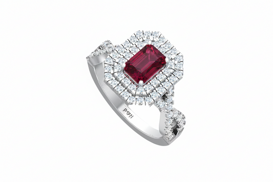 Emerald Cut Ruby One Cart With Double Halo
