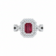 Emerald Cut Ruby One Cart With Double Halo