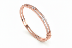 Two Line Cluster Baguette and Round Diamonds Bangle