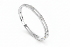 Two Line Cluster Baguette and Round Diamonds Bangle