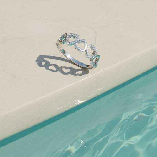 Sweetheart Accent Five-Heart Silver RIng