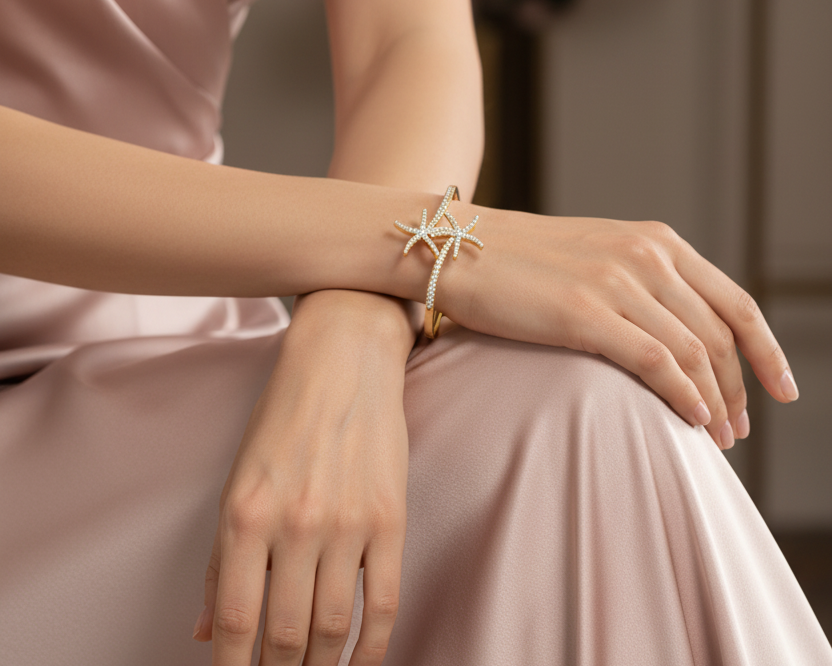 Nautical Starfish Ocean Theme Diamond Bracelet