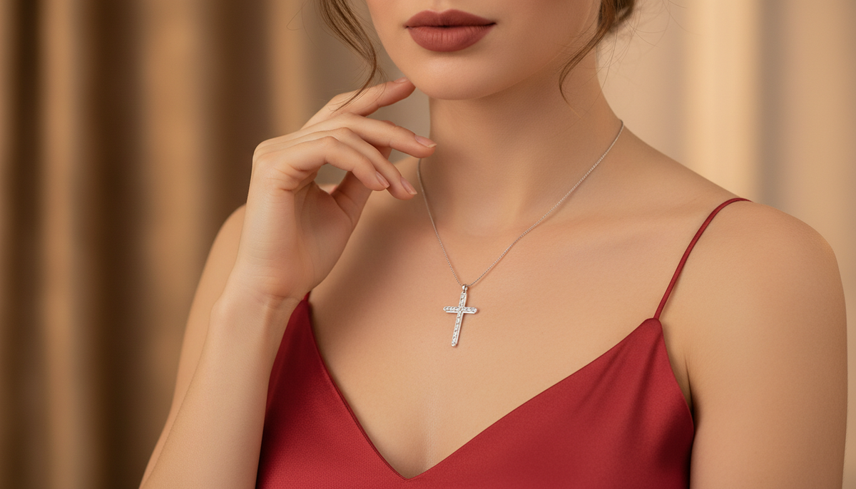 Dainty Diamond Station Cross Pendant
