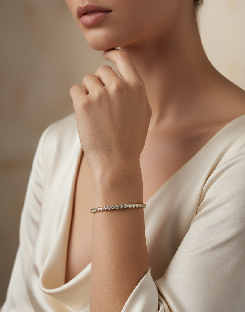 Bezel Set Natural Round Diamond Tennis Bracelet
