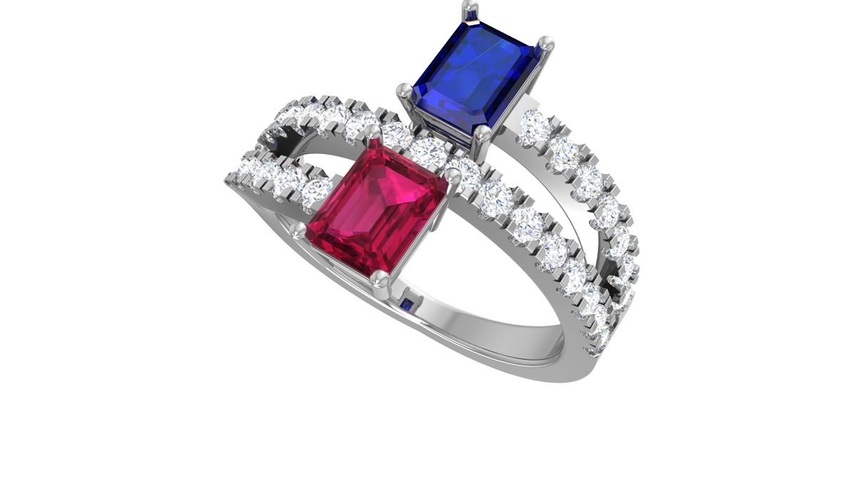 Dual Ruby And Sapphire Silver Rings