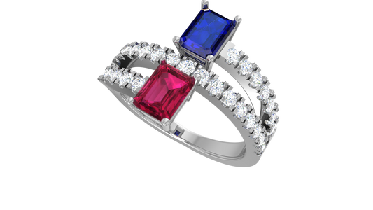 Dual Ruby And Sapphire Silver Rings