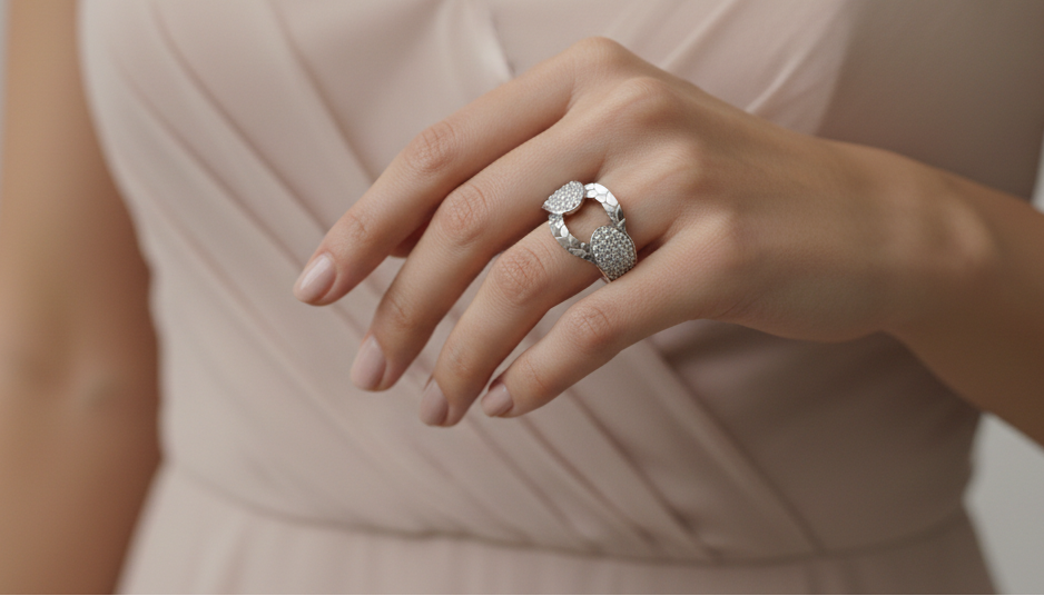 Textured Double Pear Shaped Silver Ring
