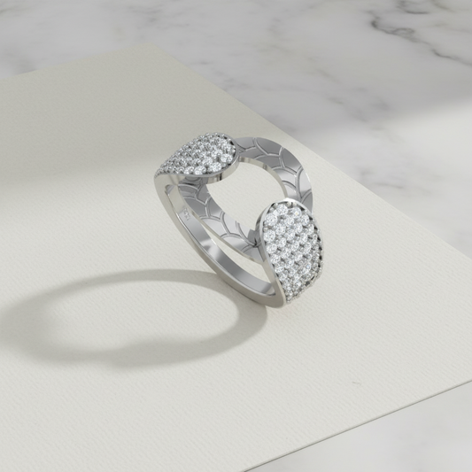 Textured Double Pear Shaped Silver Ring