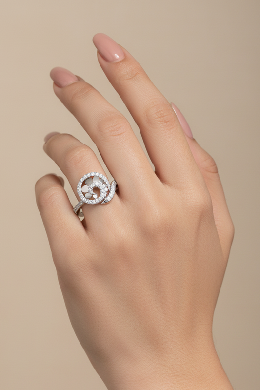 The Sparkling Clover Bypass Silver Ring