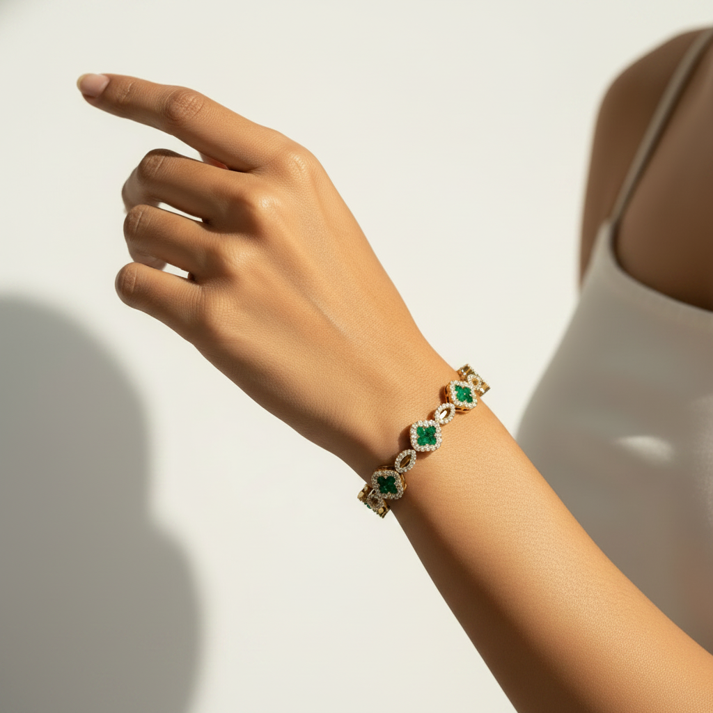 Emerald and Diamond Floral Link Bracelet
