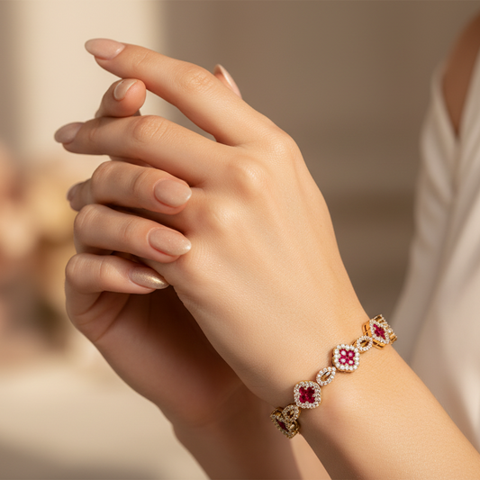 Ruby and Diamond Floral Link Bracelet