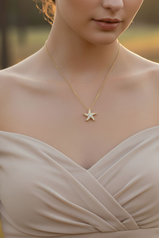 Dainty Diamond Starfish Necklace With Chain