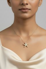 Dainty Diamond Starfish Necklace With Chain