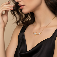 Dainty Diamond Sideways Cross Necklace With Chain