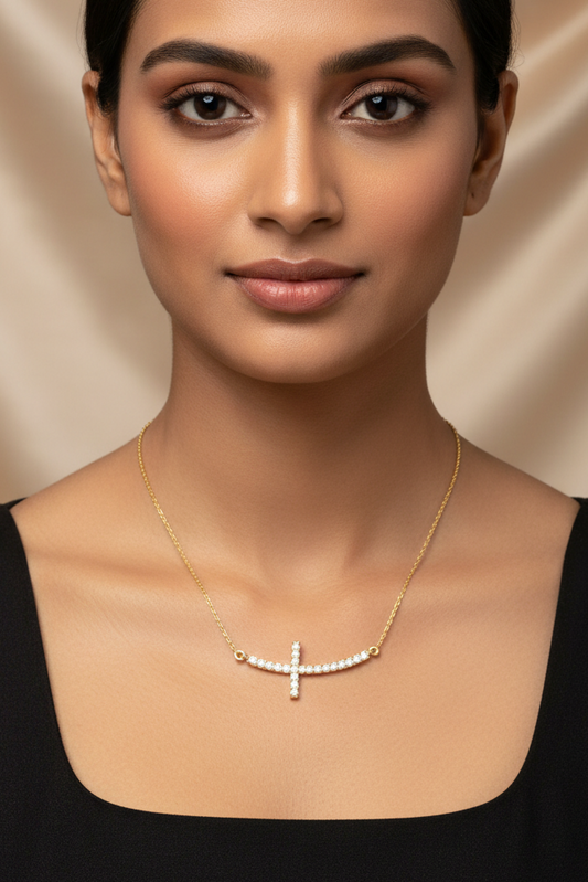Dainty Diamond Sideways Cross Necklace With Chain