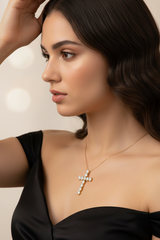 Genuine Diamond & Gold Cross Necklace with Chain
