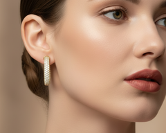 Three Row Diamond Huggies Earrings