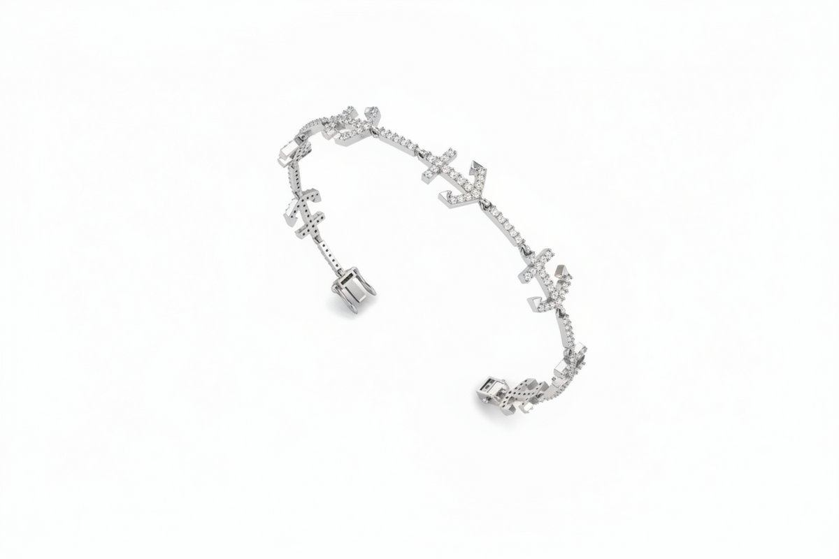 Gold and Diamond Anchor Link Bracelet