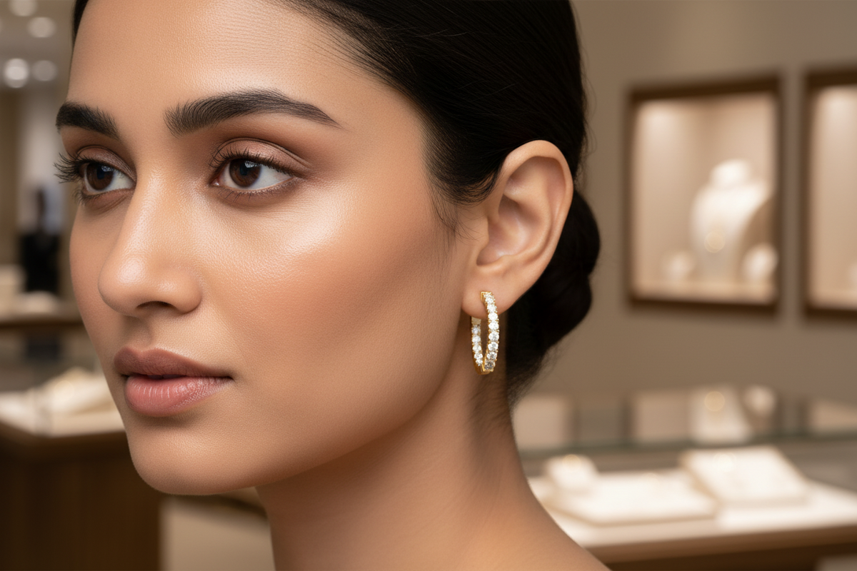 Inside Out Diamond Gold Hoopes Earring