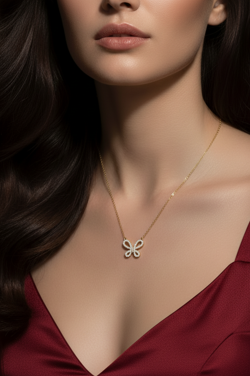 Sparkling Diamond Butterfly Fashion Neckalace With Chain