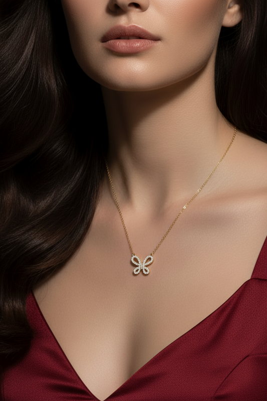 Sparkling Diamond Butterfly Fashion Neckalace With Chain