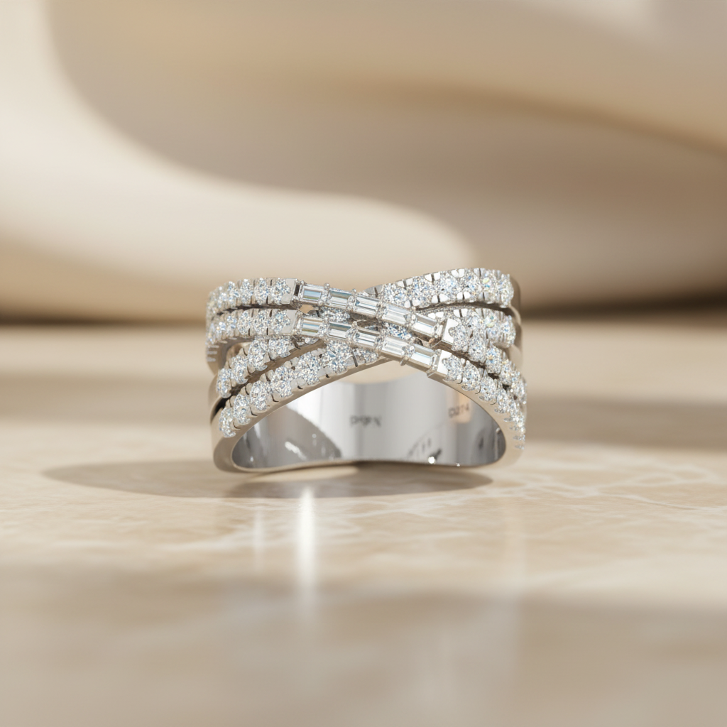 Modern Baguette Diamond Multi-Row Overlay Band Ring