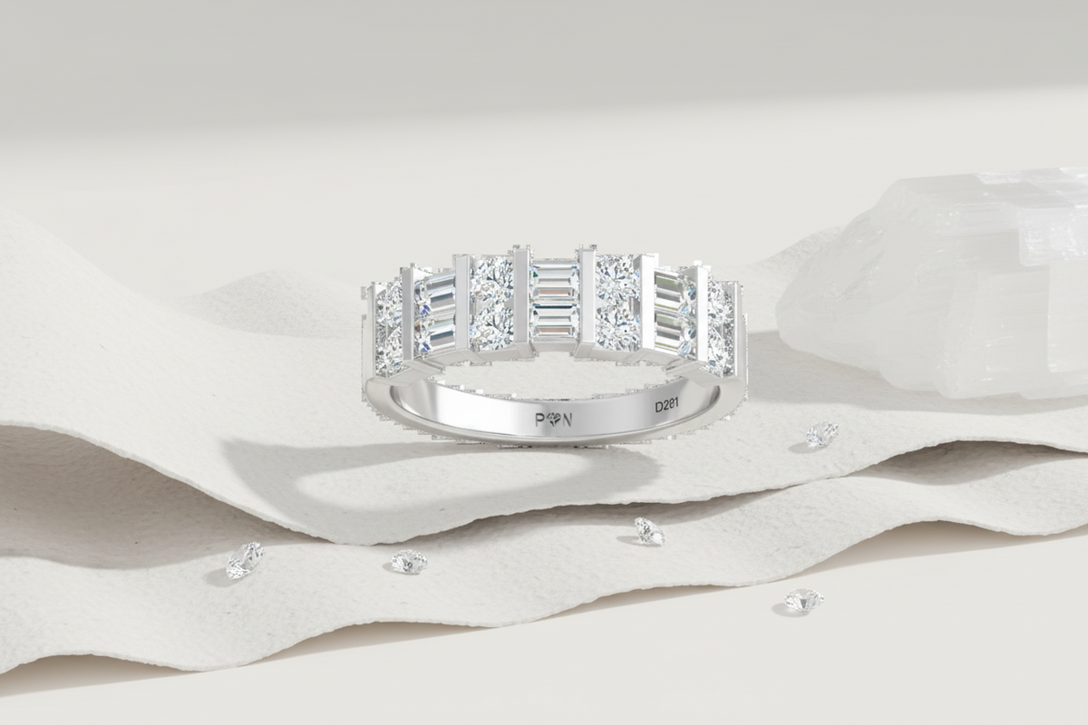 Baguette and Round Diamond Channel Set Wedding Band Ring