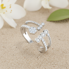 Geometric Honeycomb Bypass Silver Ring
