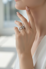 Geometric Honeycomb Bypass Silver Ring