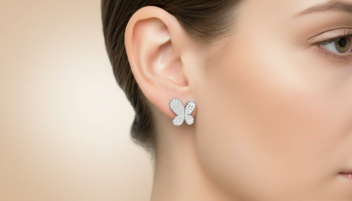 Classic Gold Butterfly Diamond Stud Earrings