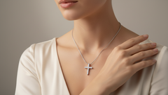 Round Diamond Cross Necklace With Chain