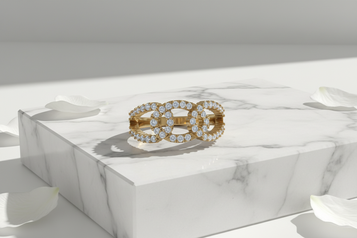 Modern Bypass Loop Design Diamond Statement Ring