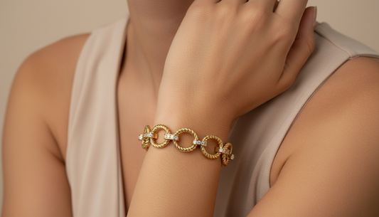 Intricately Textured Gold & Diamond Bracelet