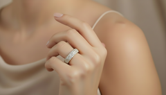 Triple Row Round Diamond Half Eternity Wedding Band