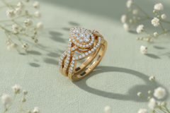 Pear Shaped Diamond Halo Twisted Bridal Set Ring