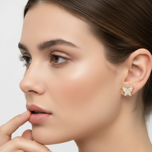 Twilight Butterfly Gold & Diamond Stud Earrings