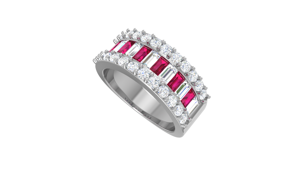 Triple-Row Ruby Baguette Silver Ring
