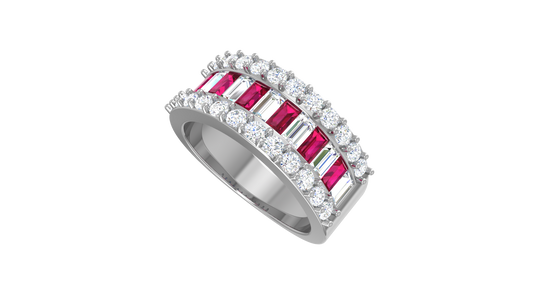 Triple-Row Ruby Baguette Silver Ring