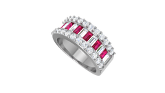 Triple-Row Ruby Baguette Silver Ring