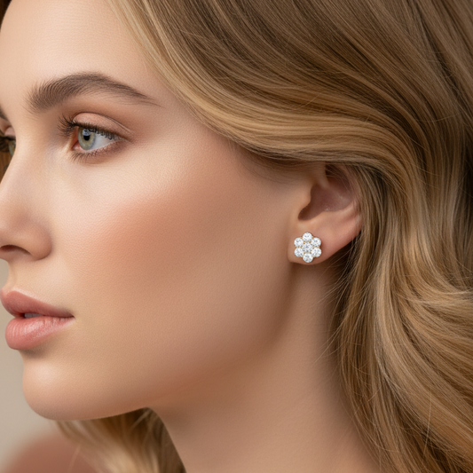 Classic Round Diamond Floral Stud Earrings