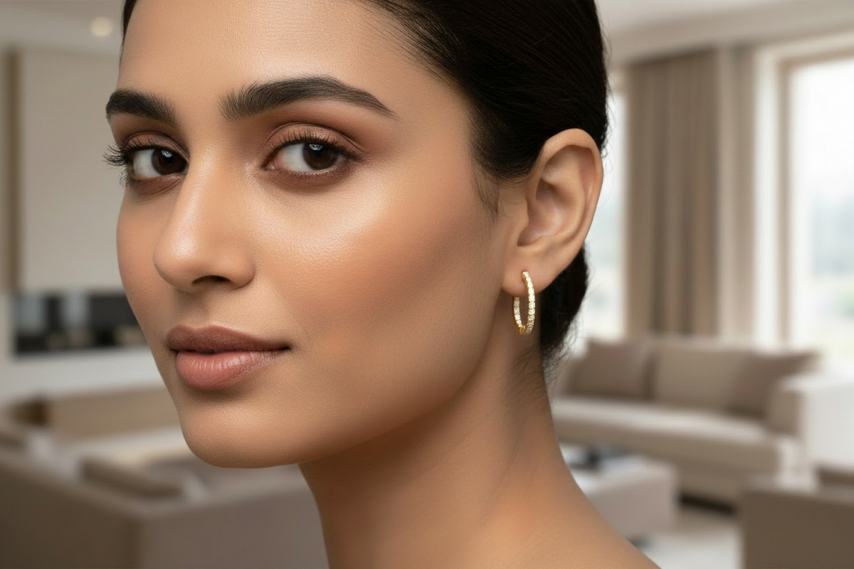 Gold Set Inside-Outside Diamond Hoop Earrings