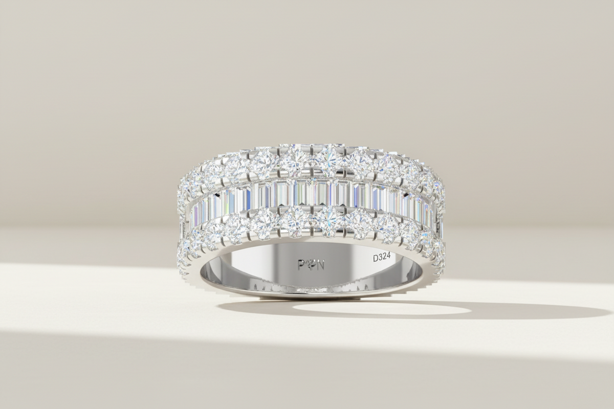 Gold Alternating Baguette & Round Diamond Eternity Ring