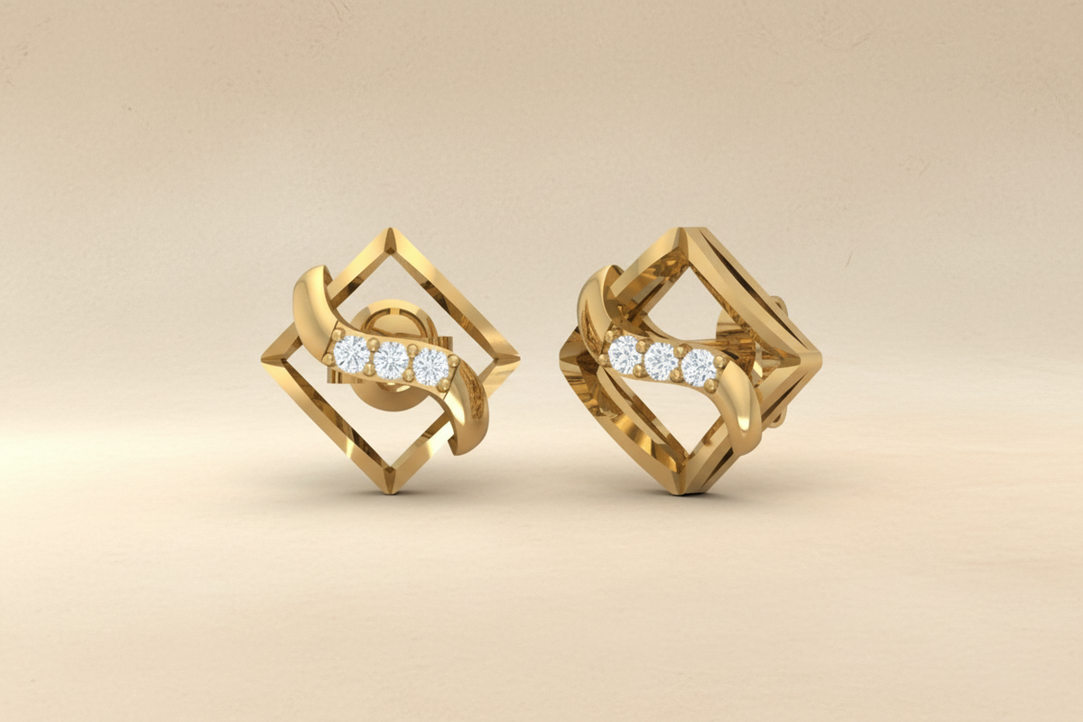 Classic Gold Square Wavy Diamond Earrings