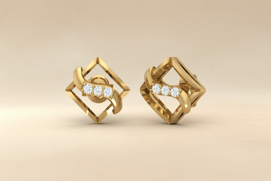 Classic Gold Square Wavy Diamond Earrings
